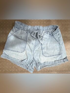 Terra & Sky Light Blue Elastic Waist Denim Drawstring Shorts